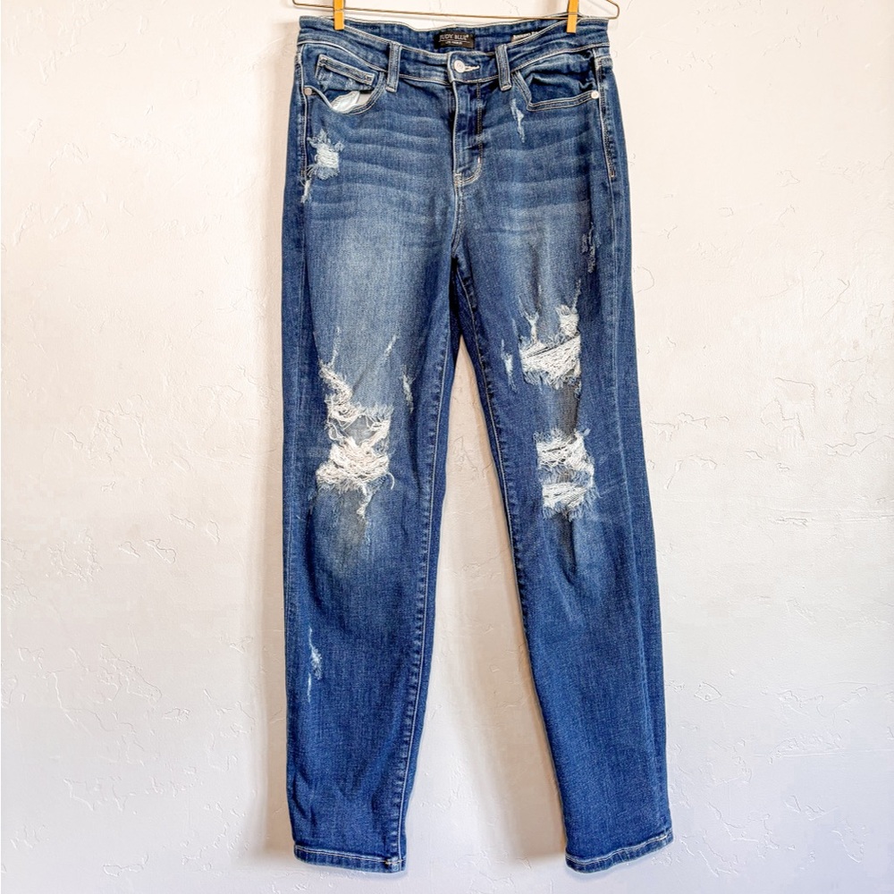 Judy Blue High Waist Distressed Boyfriend Fit Blue Jeans